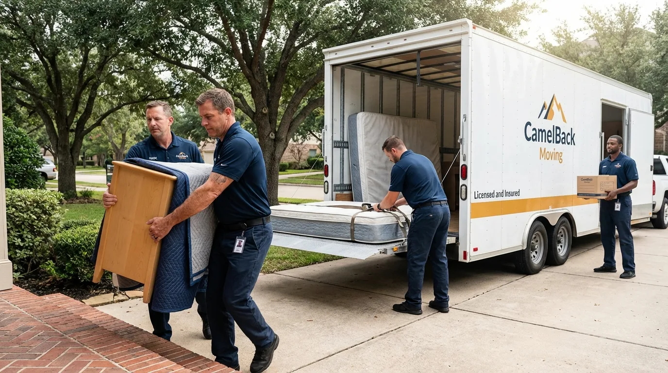 Crew loading residential truck for cross-state move from Stockton, CA
