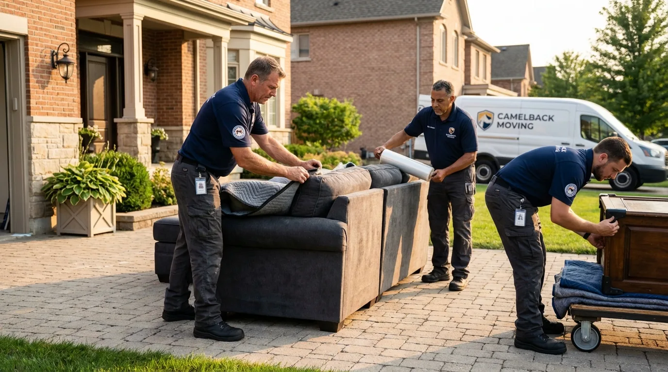 Large estate moving crew wrapping furniture in Stockton, CA